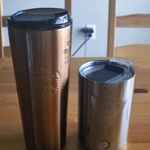 2 Starbucks Stainless Steel Tumblers and 1  comteer tumbler